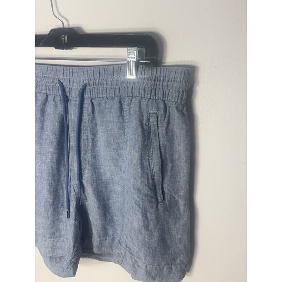 Athleta Womens Retreat Linen Shorts Sz 14 Chambray Blue  Zip Pockets Drawstring - Picture 2 of 11